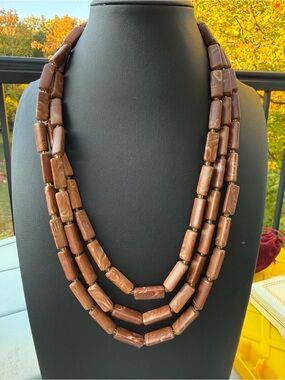 Vintage Western Germany 3 Strand Boho Brown Beaded Necklace